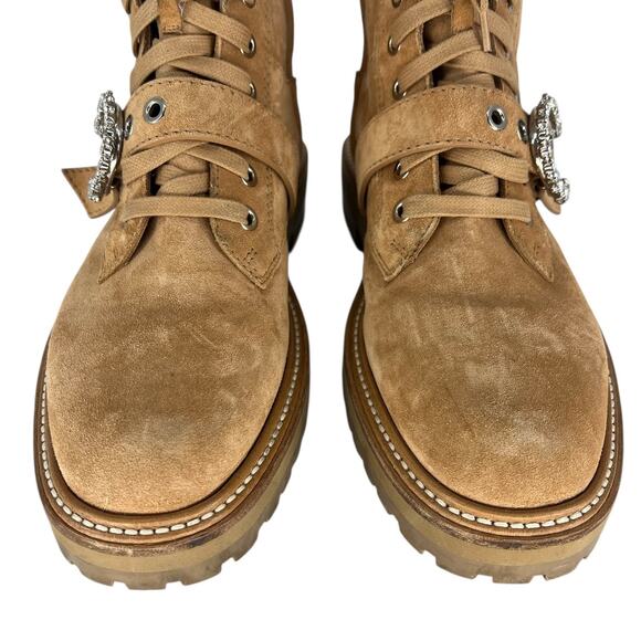 Jimmy Choo Cora Suede Tan Combat Moto Boots - Picture 7 of 16